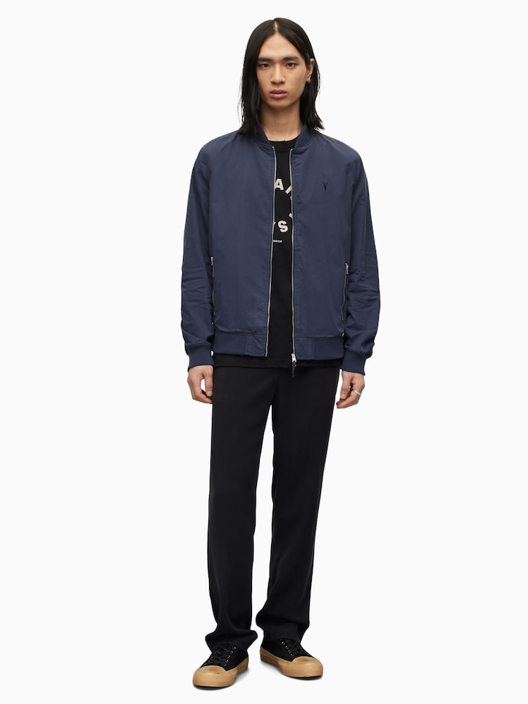 AllSaints Navy Blue Bassett Bomber Jacket - Image 3 of 5