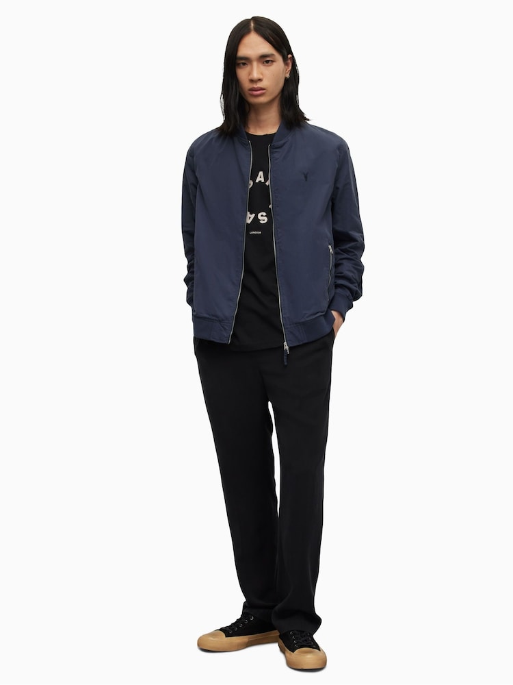 AllSaints Navy Blue Bassett Bomber Jacket - Image 4 of 5