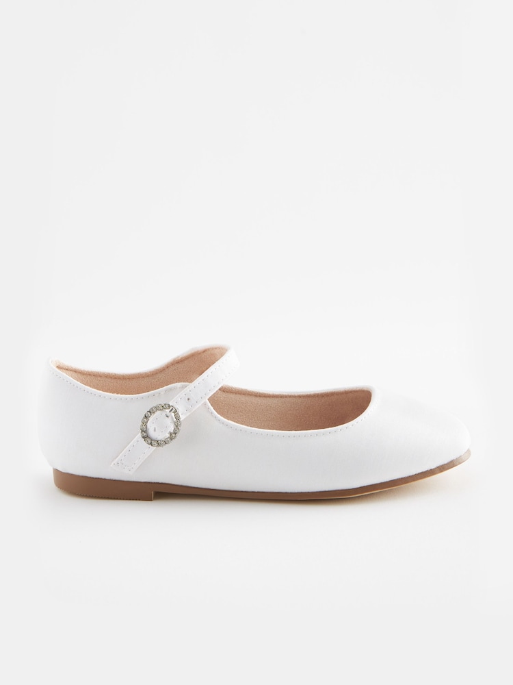 White Satin (Stain Resistant) Wide Fit (G) Square Toe Mary Jane Occasion Shoes - Image 2 of 5