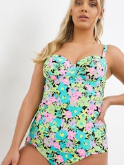 Simply Be Blue Floral Print Mix And Match Underwired Baneau Tankini Top - Image 1 of 4