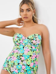 Simply Be Blue Floral Print Mix And Match Underwired Baneau Tankini Top - Image 3 of 4