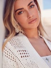 Ecru Cream 100% Cotton Stitch Detail Cardigan - Image 4 of 6