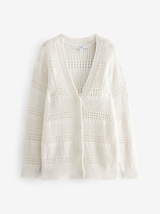 Ecru Cream 100% Cotton Stitch Detail Cardigan - Image 5 of 6