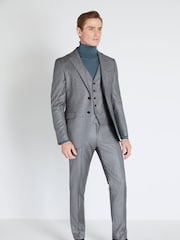 MOSS x Reda Grey Slim Fit Sharkskin Suit Jacket - Image 4 of 6