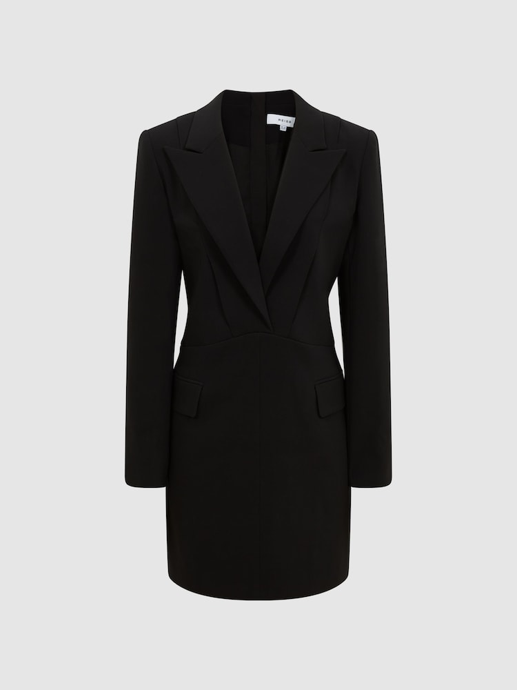 Reiss Black Karin Plunge Tuxedo Mini Dress - Image 2 of 6
