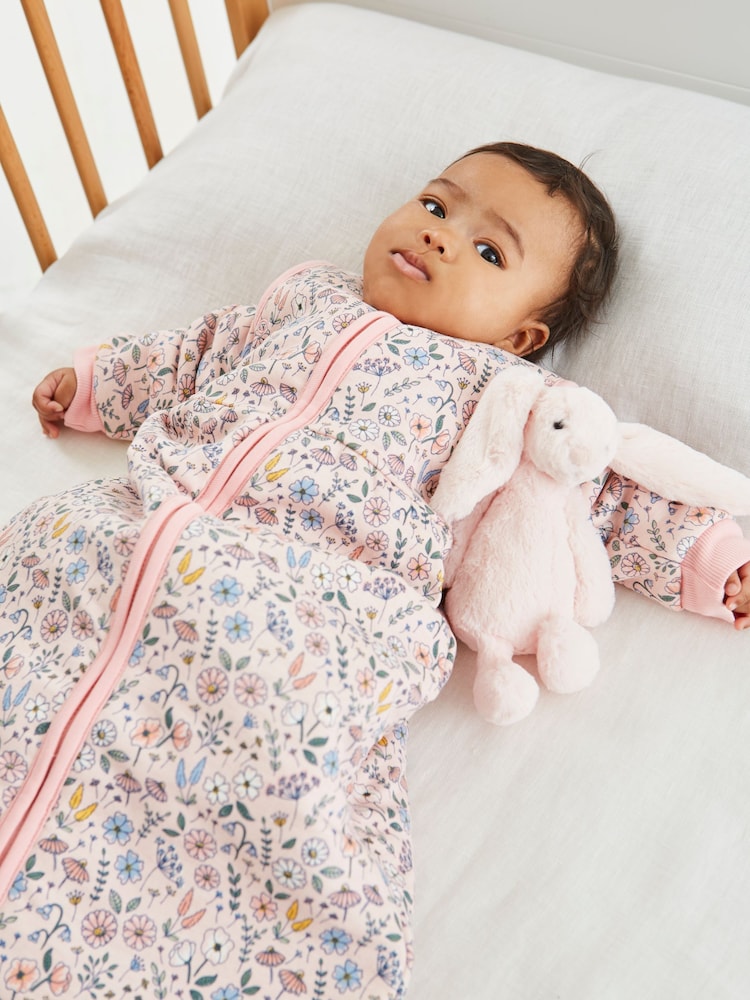 JoJo Maman Bébé Pink Meadow 3.5 Tog Baby Sleeping Bag - Image 1 of 4