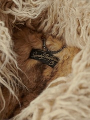 Superdry Cream Faux Fur Lined Longline Afghan Coat - Image 6 of 8