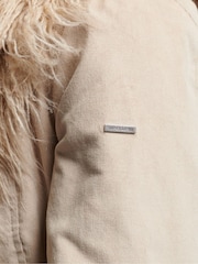 Superdry Cream Faux Fur Lined Longline Afghan Coat - Image 7 of 8