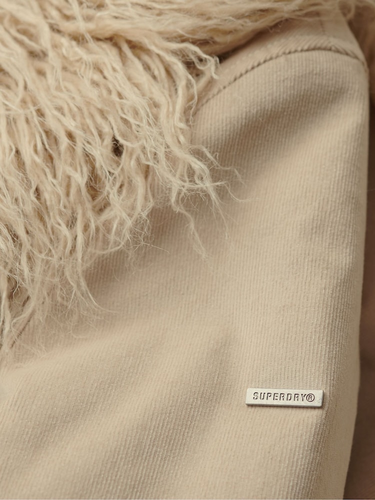 Superdry Cream Faux Fur Lined Longline Afghan Coat - Image 8 of 8