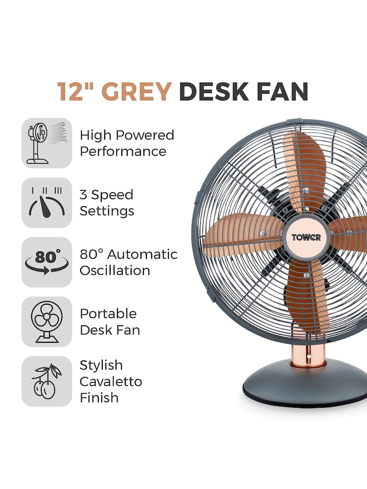 Tower Grey 12 Inch Metal Desk Fan - Image 2 of 8