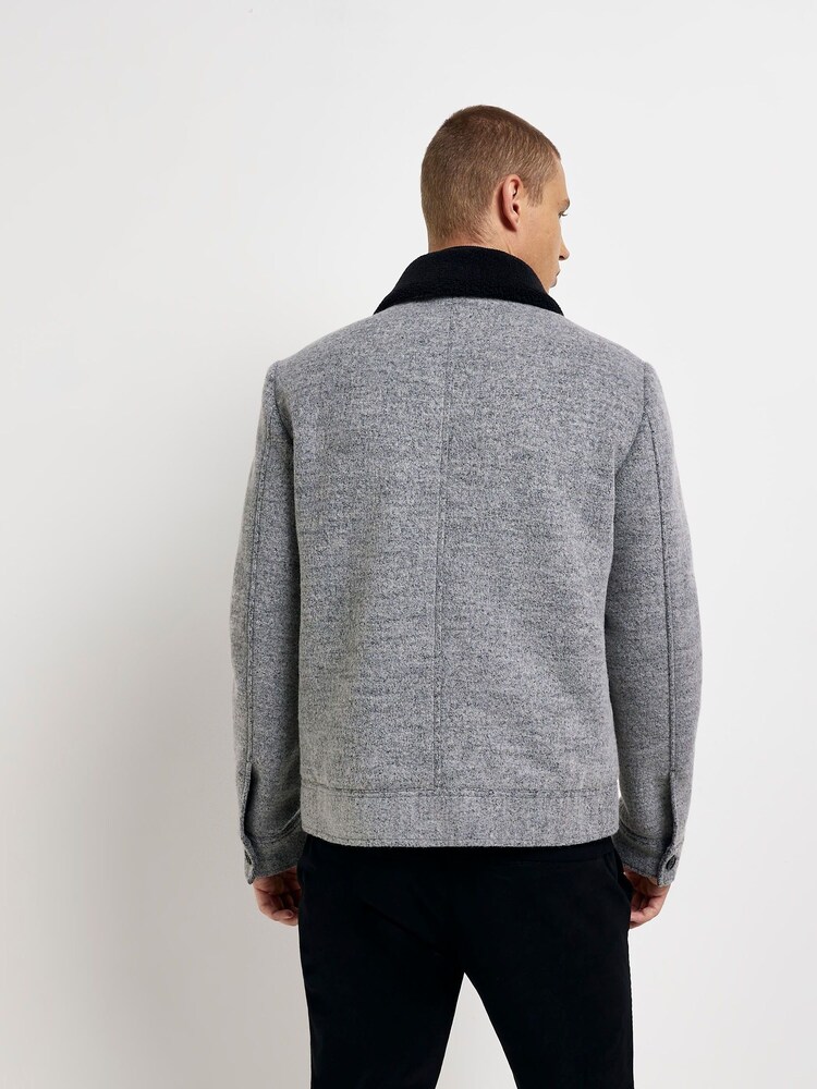 River Island Grey 100% Cotton Borg Collared Jacket - Image 2 of 6