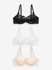 Black/White/Praline Nude Non Pad Balcony Lace Bras 3 Pack A-E - Image 2 of 5