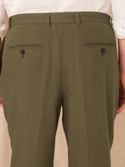 Khaki Green Relaxed Tapered Linen Blend Pleated Front Trousers - Image 6 of 8