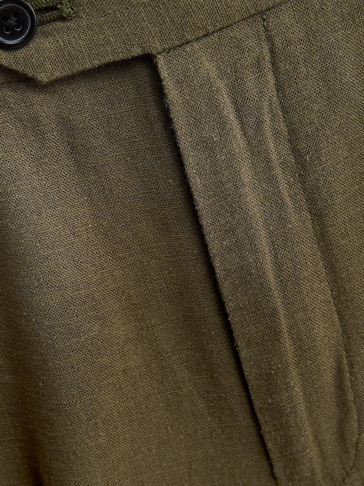 Khaki Green Relaxed Tapered Linen Blend Pleated Front Trousers - Image 8 of 8