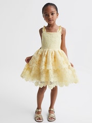 Reiss Lemon Bethany 9-12 yrs Bow Strap Lace Dress - Image 1 of 6