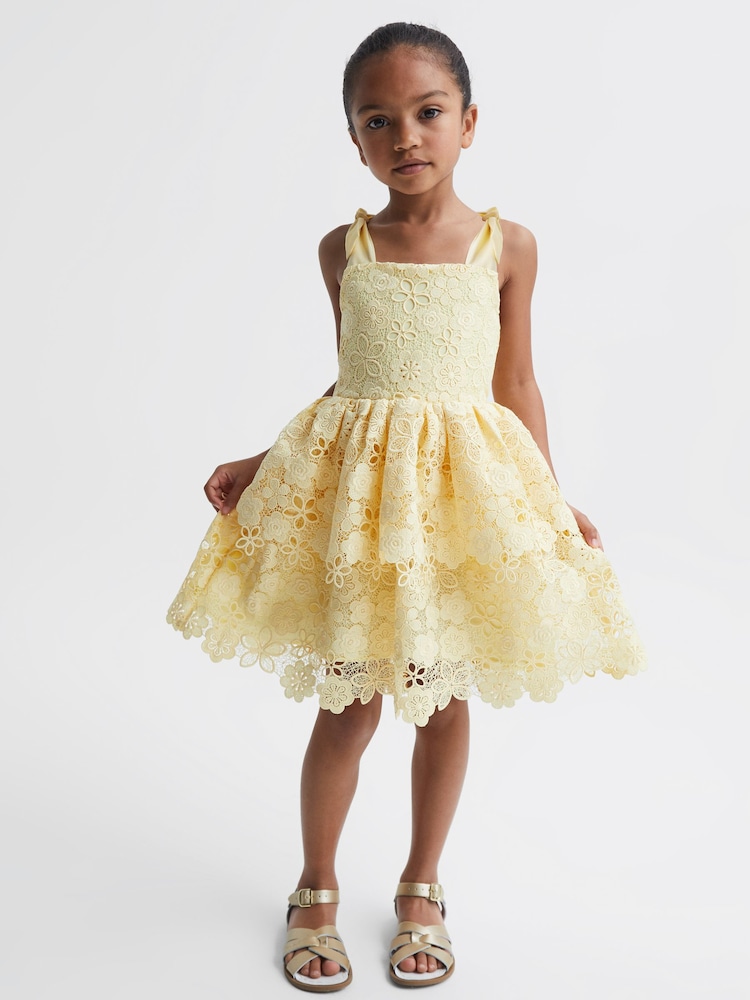 Reiss Lemon Bethany 9-12 yrs Bow Strap Lace Dress - Image 1 of 6