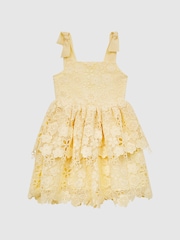 Reiss Lemon Bethany 9-12 yrs Bow Strap Lace Dress - Image 2 of 6