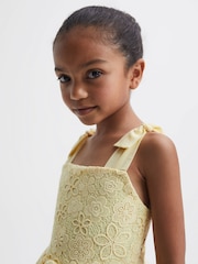 Reiss Lemon Bethany 9-12 yrs Bow Strap Lace Dress - Image 4 of 6