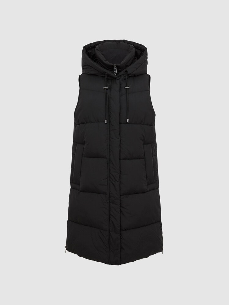 Reiss Black Antonia Hooded Long Sleeveless Puffer Gilet Coat - Image 2 of 7