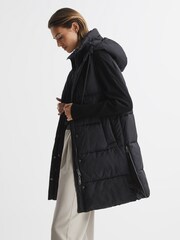 Reiss Black Antonia Hooded Long Sleeveless Puffer Gilet Coat - Image 3 of 7