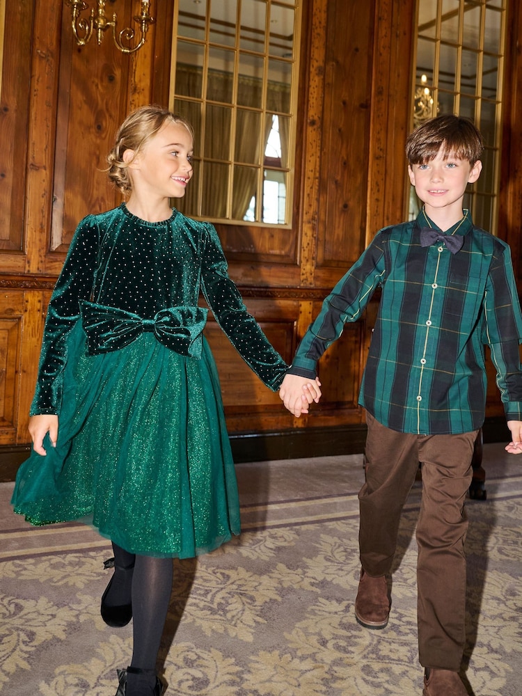 Angel & Rocket Green Abel Check Shirt With Bow Tie - Image 2 of 6