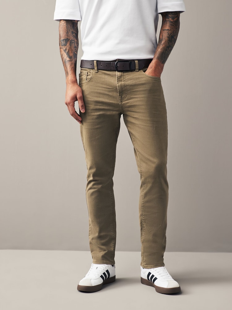 Tan Brown Slim Fit Belted Authentic Jeans - Image 1 of 5 Tan Brown Slim Fit Belted Authentic Jeans - Image 1 of 5