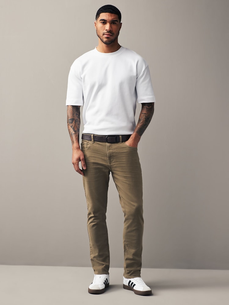 Tan Brown Slim Fit Belted Authentic Jeans - Image 2 of 5 Tan Brown Slim Fit Belted Authentic Jeans - Image 2 of 5