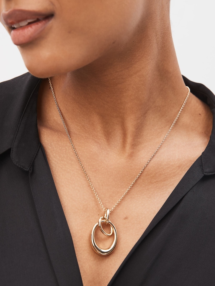Gold Tone Interlocking Circle Pendant Necklace - Image 1 of 4