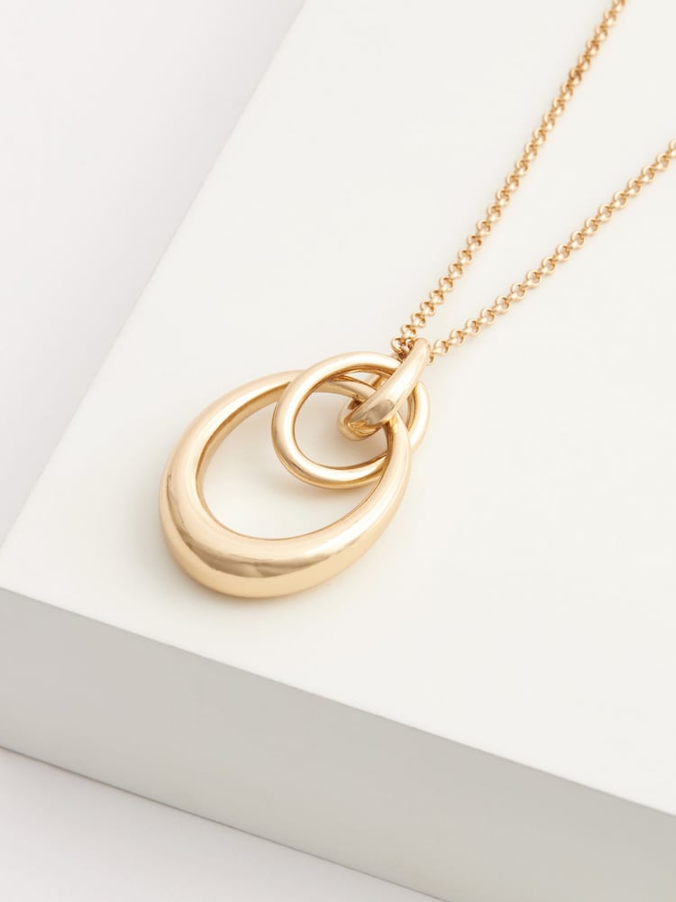 Gold Tone Interlocking Circle Pendant Necklace - Image 4 of 4