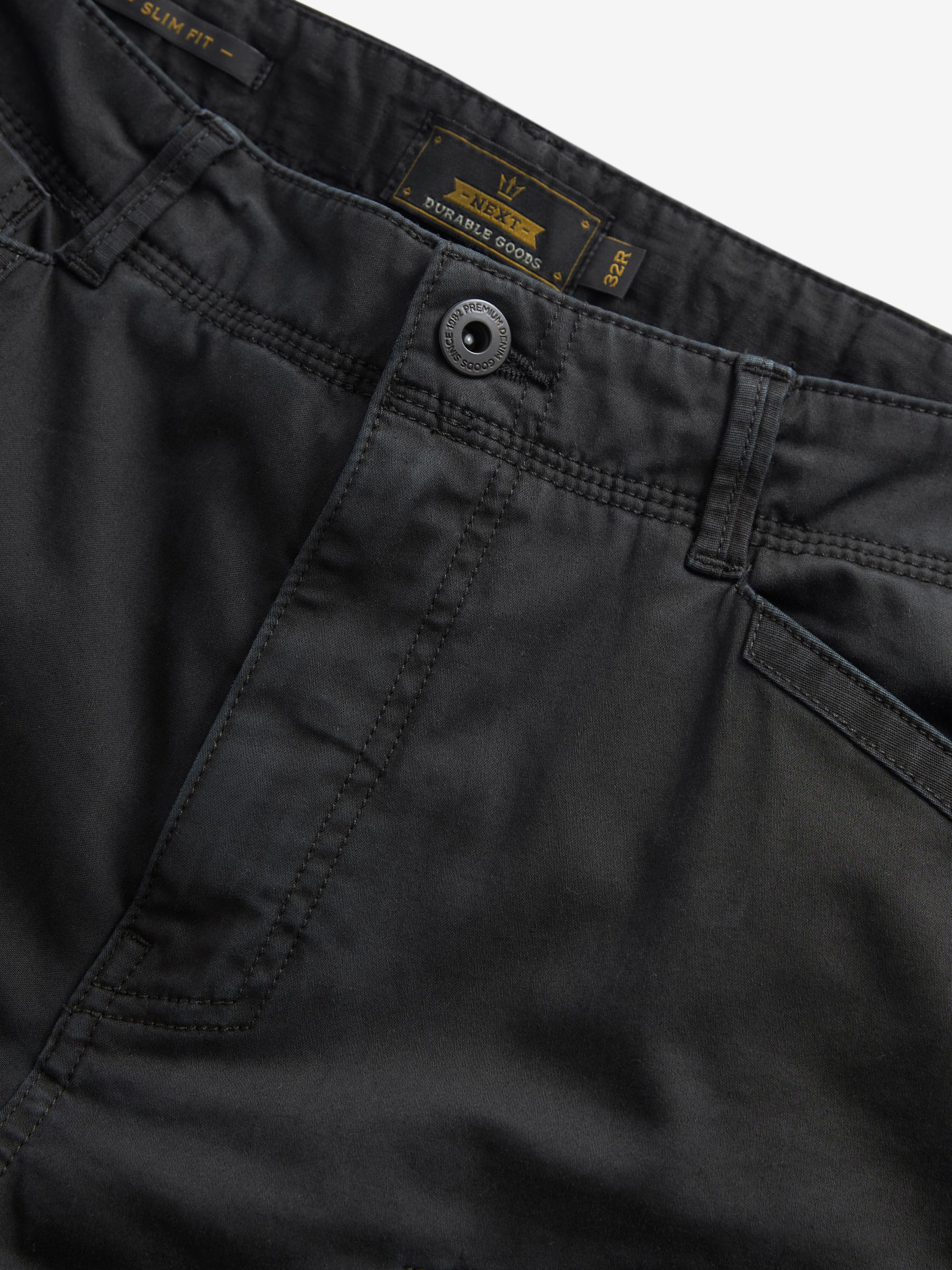 Buy Black Slim Fit Zip Detail Stretch Cargo Trousers from