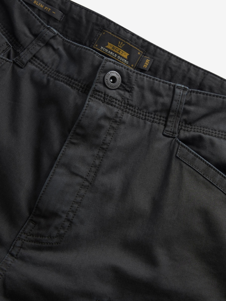 Black Slim Fit Zip Detail Stretch Cargo Trousers - Image 10 of 10