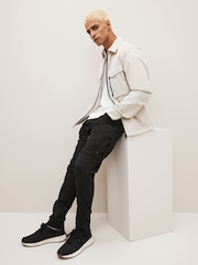 Black Slim Fit Zip Detail Stretch Cargo Trousers - Image 2 of 10