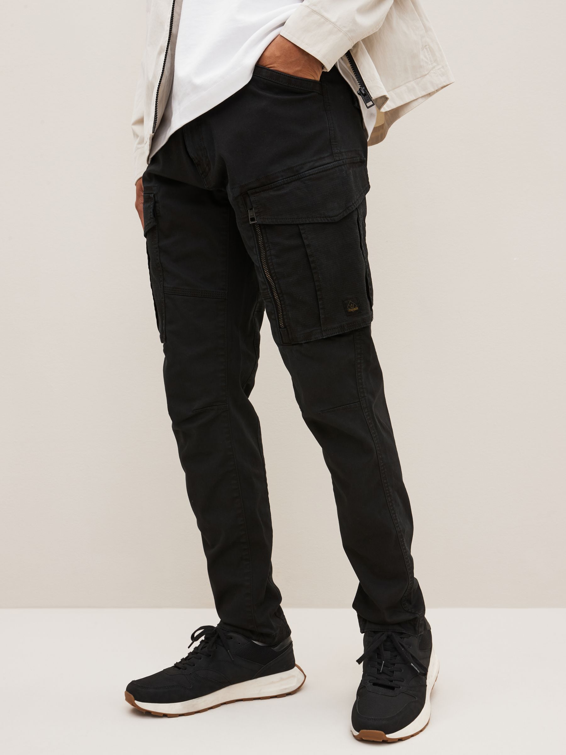 Buy Black Slim Fit Zip Detail Stretch Cargo Trousers from
