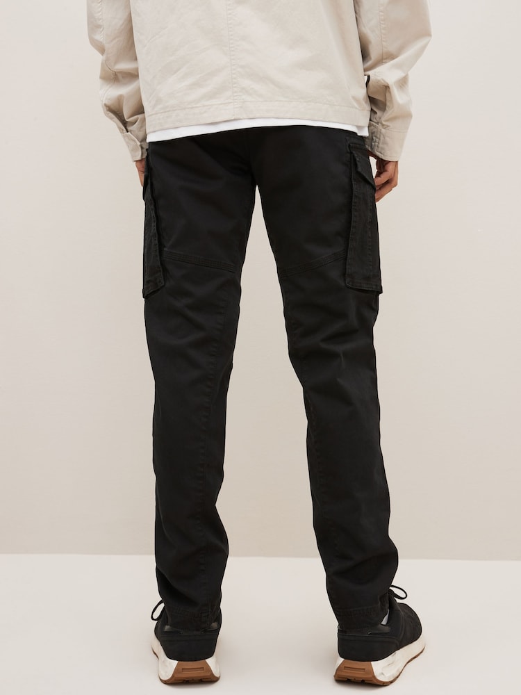 Black Slim Fit Zip Detail Stretch Cargo Trousers - Image 4 of 10