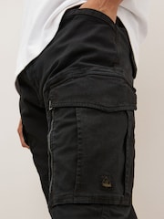 Black Slim Fit Zip Detail Stretch Cargo Trousers - Image 5 of 10