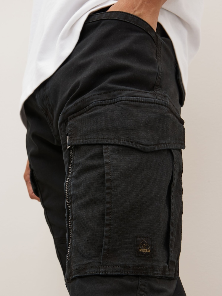 Black Slim Fit Zip Detail Stretch Cargo Trousers - Image 5 of 10