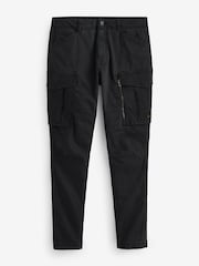 Black Slim Fit Zip Detail Stretch Cargo Trousers - Image 6 of 10