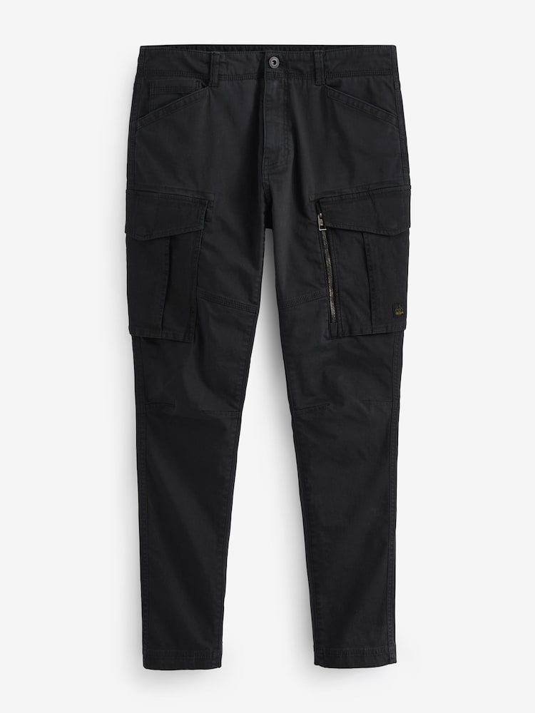 Black Slim Fit Zip Detail Stretch Cargo Trousers - Image 6 of 10
