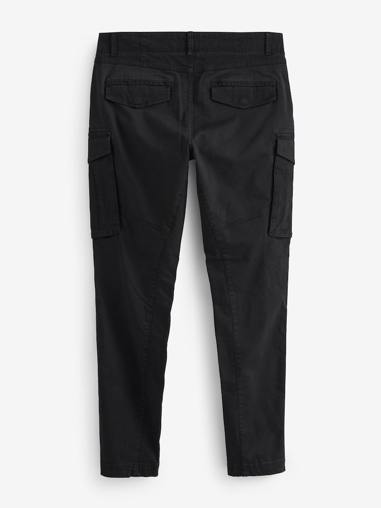 Black Slim Fit Zip Detail Stretch Cargo Trousers - Image 7 of 10