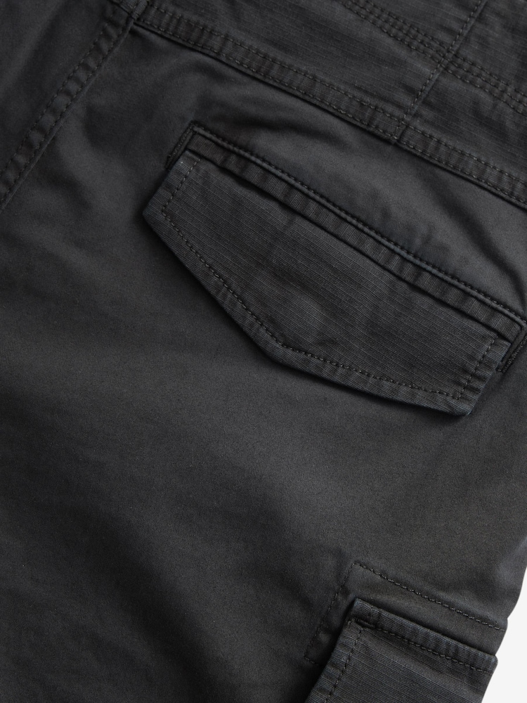 Black Slim Fit Zip Detail Stretch Cargo Trousers - Image 8 of 10