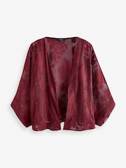 Berry Red Sheer Embroidered Kimono - Image 1 of 5