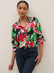 Pink Floral Textured Long Sleeve Shirt with Pocket - Image 1 of 5