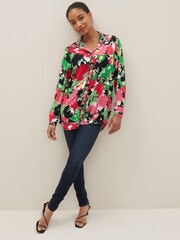 Pink Floral Textured Long Sleeve Shirt with Pocket - Image 2 of 5