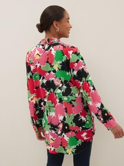 Pink Floral Textured Long Sleeve Shirt with Pocket - Image 3 of 5