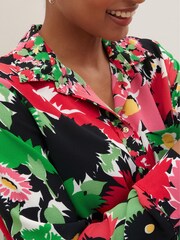 Pink Floral Textured Long Sleeve Shirt with Pocket - Image 4 of 5