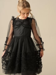 黑色 - Angel & Rocket Juliette Frilled Bow Mesh Dress - 圖片 1，共 5