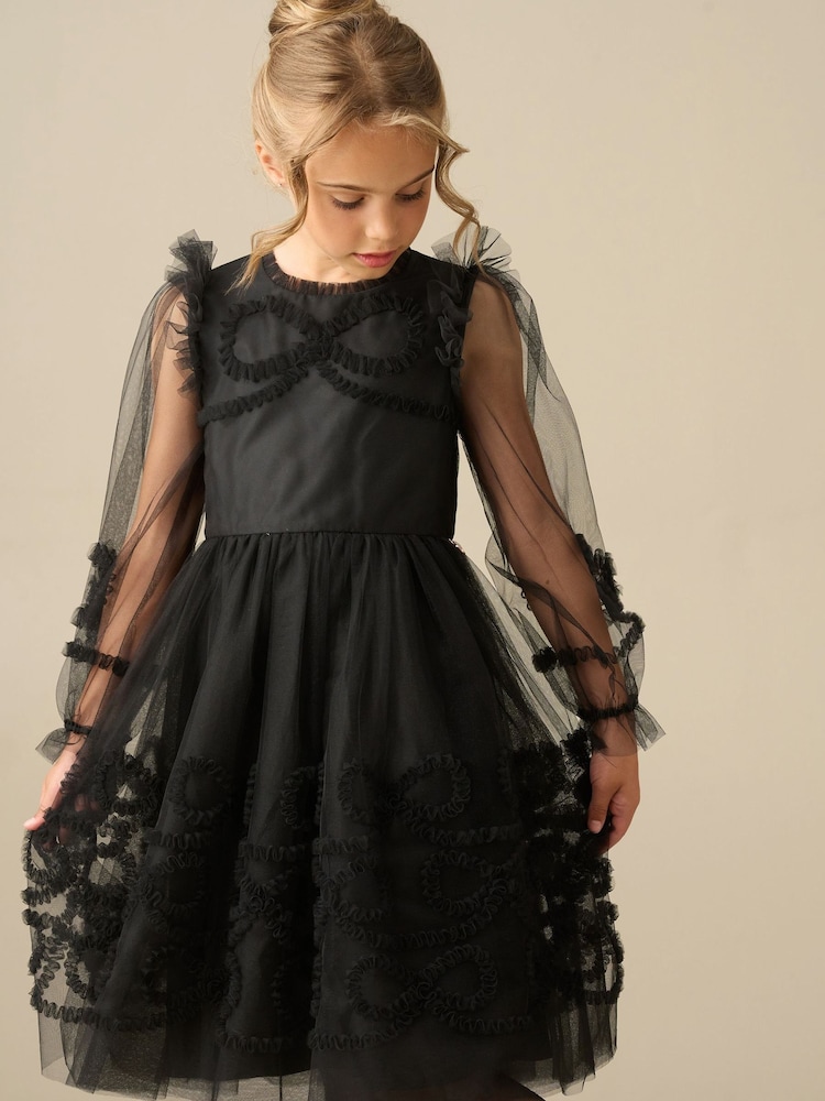 黑色 - Angel & Rocket Juliette Frilled Bow Mesh Dress - 圖片 1，共 5