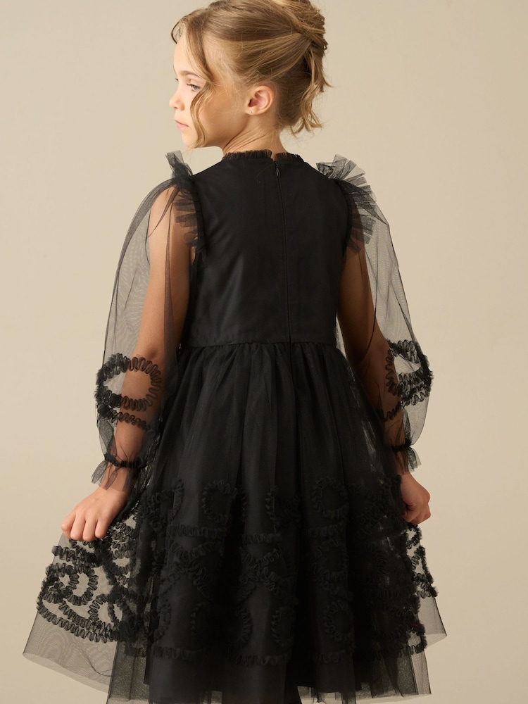 黑色 - Angel & Rocket Juliette Frilled Bow Mesh Dress - 圖片 2，共 5