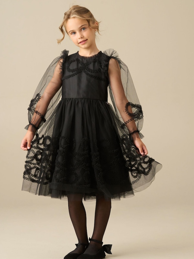黑色 - Angel & Rocket Juliette Frilled Bow Mesh Dress - 圖片 5，共 5