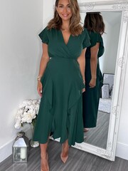 AX Paris Teal Green Frill Detail Double Split Skirt Midi Dress - Image 1 of 4